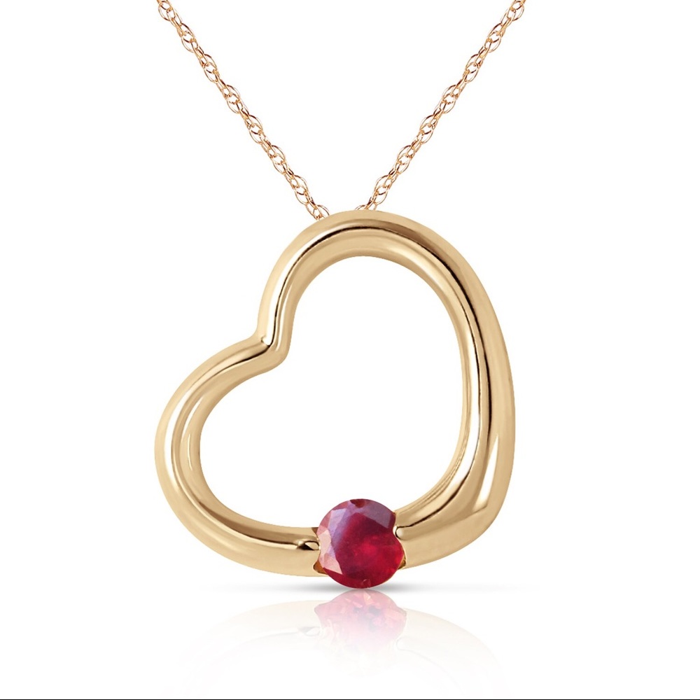 14K. SOLID GOLD HEART NECKLACE WITH NATURAL RUBY
